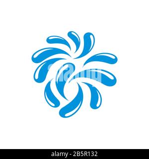 Disegno Dell'Illustrazione Del Modello Del Logo Dell'Acqua Di Spruzzo Bagnata Blu. Vettore EPS 10. Foto Stock