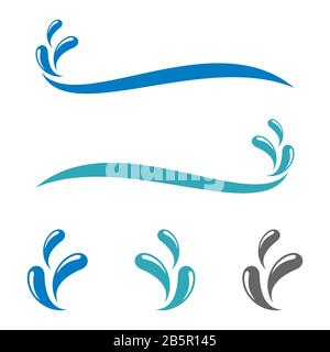 Disegno Dell'Illustrazione Del Modello Del Logo Dell'Acqua Di Spruzzo Bagnata Blu. Vettore EPS 10. Foto Stock