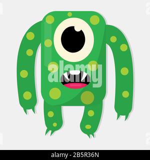 simpatico mostro verde isolato vettore illustrazione Illustrazione Vettoriale