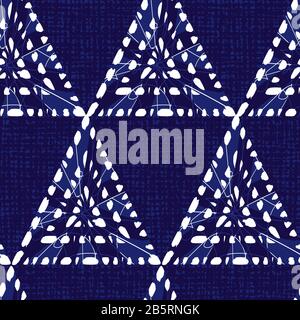 Vettore blu shibori triangolo astratto senza cuciture modello. Adatto per tessuti, gift wrap e carta da parati. Illustrazione Vettoriale