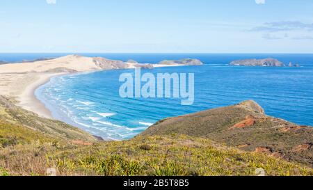 Te Werahi Beach vicino a Cape Reinga alla punta settentrionale dell'isola del Nord in Nuova Zelanda. Foto Stock