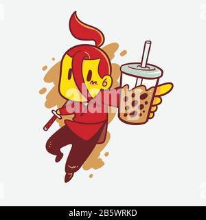 mascot bolla latte tè bevanda Illustrazione Vettoriale