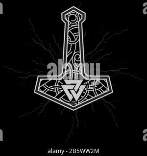 Thors Hammer - Mjolnir e l'ornamento scandinavo Illustrazione Vettoriale