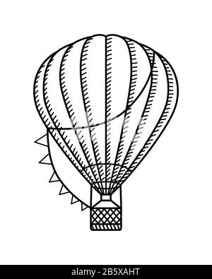 Icona ballon ad aria calda isolata su sfondo bianco. Concetto educativo per colorare pagina del libro per i capretti Illustrazione Vettoriale