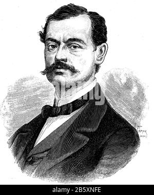 Il conte Richard von Belcredi, Richard Graf Belcredi, 12 febbraio 1823 – 2 dicembre 1902, è stato un funzionario e statista austriaco, che è stato Ministro-Presidente, e Ministro di Stato, dell'Impero austriaco dal 1865 al 1867 / Graf Richard von Belcredi, Richard Graf Belcredi, 12. Febbraio 1823 - 2. Dezember 1902, war ein österreichischer Beamter und Staatsmann, der von 1865 bis 1867 Ministerpräsident und Staatsminister des österreichischen Reiches war, Historisch, Digital migliorata riproduzione di un originale del 19th secolo / digitale Reproduktion einer Originallage voraus dem 19. J Foto Stock