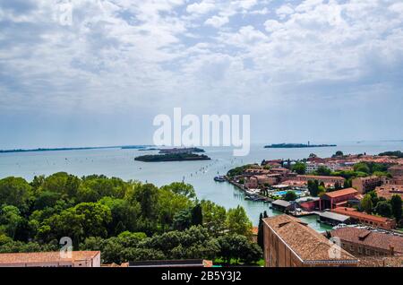 Vista panoramica dal campanile di San Giorgio - Isola di San Giorgio maggiore Venezia, Veneto, Italia Foto Stock