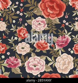 Motivo floreale senza cuciture basato sui fiori ricamati di shawl orientale Illustrazione Vettoriale