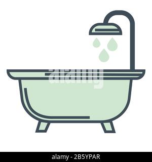 Vasca da bagno e doccia, icona stanza da bagno dell'hotel isolata Illustrazione Vettoriale