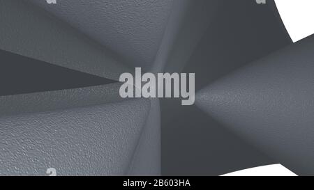 Immagine 3D di una forma geometrica di colore grigio chiaro su uno sfondo bianco astratto come una superficie curva e lucida Foto Stock