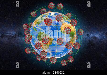 Diffusione del coronavirus cinese nel concetto mondiale, rendering 3D Foto Stock