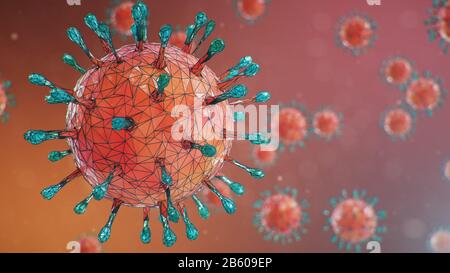 Illustrazione 3D, patogeno astratto come un tipo di influenza - H1N1, virus dell'epatite, virus dell'influenza, influenza, AIDS. Sfondo astratto del virus. Il virus infetta Foto Stock