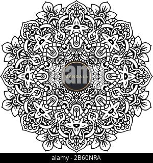 Bianco e nero mandala vettore isolato su bianco. Vettore disegnati a mano circolare elemento decorativo. Illustrazione Vettoriale