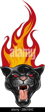 Black Panther Tattoo Design, con vettore di fiamme Illustrazione Vettoriale