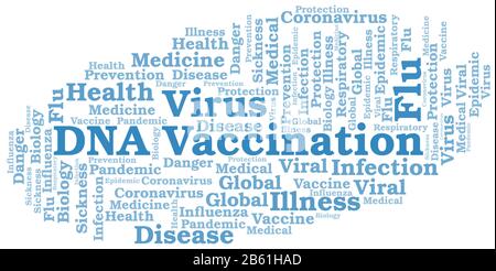 DNA vaccinazione parola nuvola su sfondo bianco. Wordcloud realizzato solo con testo. Illustrazione Vettoriale