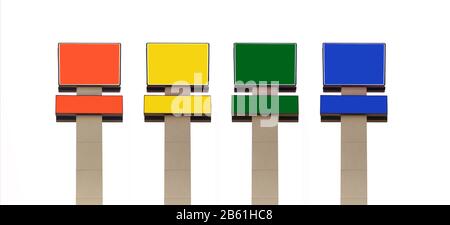 set di cartelloni pubblicitari colorati per la strada Foto Stock