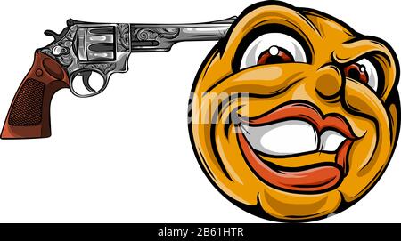 Emoticon che punta una pistola sul suo vettore testa Illustrazione Vettoriale