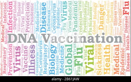 DNA vaccinazione parola nuvola su sfondo bianco. Wordcloud realizzato solo con testo. Illustrazione Vettoriale