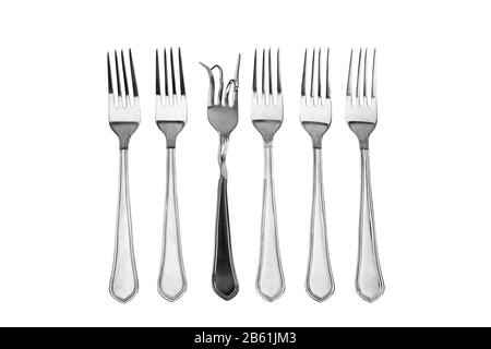 Il concetto di un set fork su nutrizione e dieta. Su sfondo bianco. Foto Stock