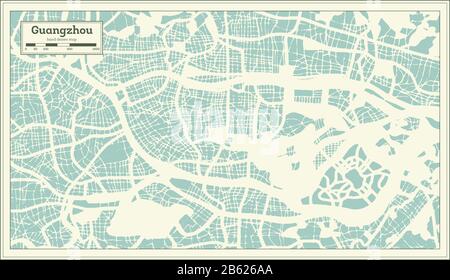 Guangzhou China City Mappa In Stile Retro. Mappa Del Contorno. Illustrazione Vettoriale. Illustrazione Vettoriale