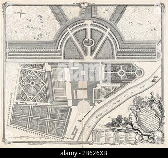 Mappa del Palazzo di Hampton Court e dei Giardini formali di J Rocque, 1736 Foto Stock