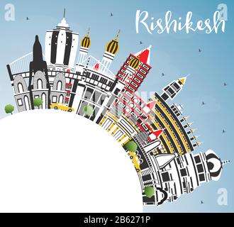 Rishikesh India City Skyline Con Edifici A Colori, Blue Sky E Copy Space. Illustrazione Vettoriale. Illustrazione Vettoriale