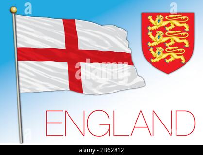 Inghilterra bandiera nazionale ufficiale e stemma, Regno Unito, illustrazione vettoriale Illustrazione Vettoriale