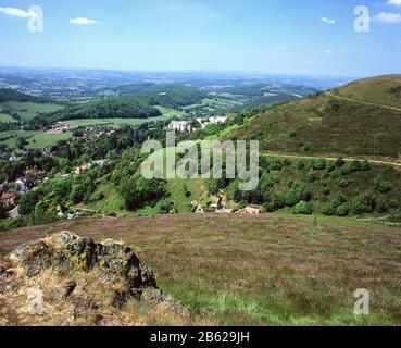 vista verso ovest attraverso la campagna herefordshire fom worcestershire beacon, malvern hills, worcestershire. Foto Stock