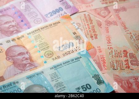 rupie indiane nuova valuta,50,200,2000,20 Foto Stock