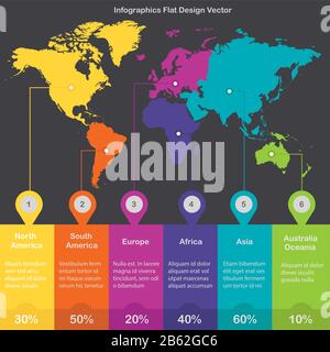 Mondo continenti Infografica colori vettore Illustrazione Vettoriale