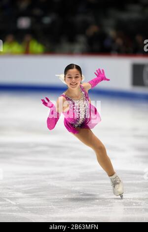 Alysa LIU, dagli USA, durante il Ladies Short Program ai Campionati di pattinaggio ISU World Junior Figure 2020 presso il Tondiraba Ice Hall, il 06 marzo 2020 a Tallinn, Estonia. Credit: Raniero Corbelletti/Aflo/Alamy Live News Foto Stock