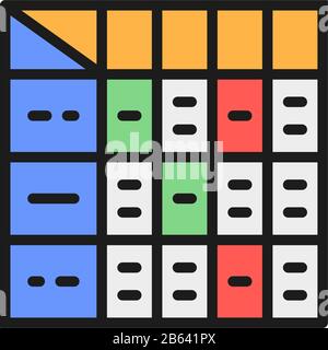Tabella delle droghe mediche, nutrienti dell'alimento, l'icona piatta di colore di quantità di ingrediente quotidiana. Illustrazione Vettoriale