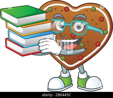 Uno studente laborioso in pan di zenzero amore Cartoon design con libro Illustrazione Vettoriale