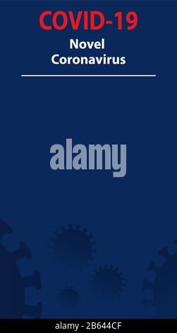 COVID-19. Romanzo Coronavirus. Virus e spazio vuoto. Sfondo blu. Illustrazione Vettoriale