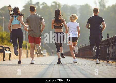 Gruppo di corridori nel parco la mattina. Foto Stock