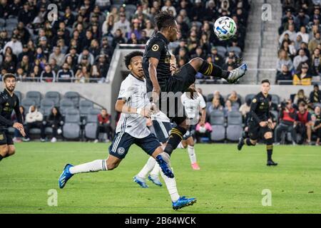 LAFC Forward Latif Blessing (7) cerca di controllare la palla durante una partita di calcio MLS contro la Philadelphia Union, domenica 8 marzo 2020, a Los Angeles, California, Stati Uniti. (Foto di IOS/Espa-Images) Foto Stock