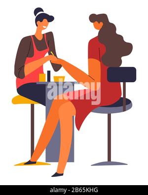 Studio unghie o salone di bellezza, manicure master e cliente Illustrazione Vettoriale