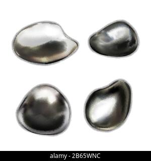Set di gocce di metallo liquido lucido su bianco Illustrazione Vettoriale
