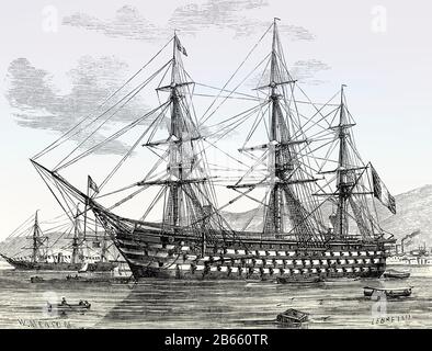 Vela nave da guerra la Bretagne, FS Bretagne, French Navy, 1855 Foto Stock