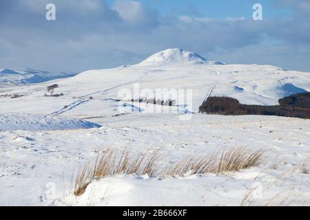 Guardando verso West Lomond Hill da East Lomond in una bella giornata invernale, Fife, Scozia. Foto Stock