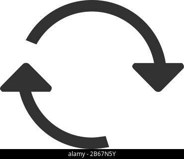 Icona circolare con due frecce. Aggiornare, convertire, scambiare ioni. Illustrazione del vettore di stock isolata su sfondo bianco. Illustrazione Vettoriale
