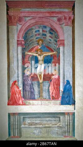 FIRENZE CHIESA DI SANTA MARIA NOVELLA AFFRESCO O PITTURA DELLA SANTISSIMA TRINITÀ DI MASACCIO Foto Stock