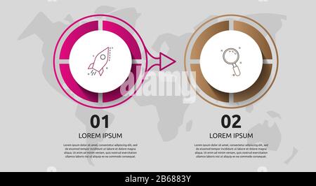 Infografica del cerchio del modello vettoriale. Concetto aziendale con 2 frecce ed etichette. Due fasi per diagrammi, diagramma di flusso, sequenza temporale Illustrazione Vettoriale