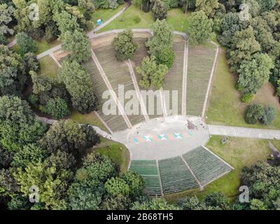 Veduta aerea della Valle delle canzoni (Dainu slenis) a Kaunas, Lituania Foto Stock