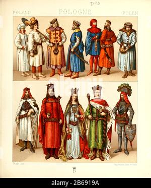 Antica moda e lifestyle polacca, 18th secolo da Geschichte des kostums in cronologischer entwicklung (Storia del costume in sviluppo cronologico) di Racinet, A. (Auguste), 1825-1893. E Rosenberg, Adolf, 1850-1906, Volume 5 stampato a Berlino nel 1888 Foto Stock