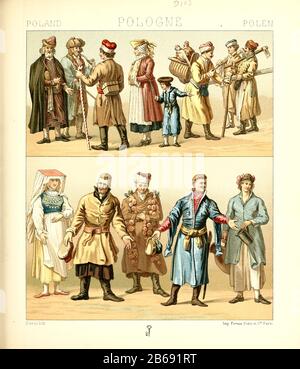 Antica moda e lifestyle polacca, 18th secolo da Geschichte des kostums in cronologischer entwicklung (Storia del costume in sviluppo cronologico) di Racinet, A. (Auguste), 1825-1893. E Rosenberg, Adolf, 1850-1906, Volume 5 stampato a Berlino nel 1888 Foto Stock