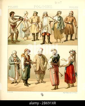 Antica moda e lifestyle polacca, 18th secolo da Geschichte des kostums in cronologischer entwicklung (Storia del costume in sviluppo cronologico) di Racinet, A. (Auguste), 1825-1893. E Rosenberg, Adolf, 1850-1906, Volume 5 stampato a Berlino nel 1888 Foto Stock