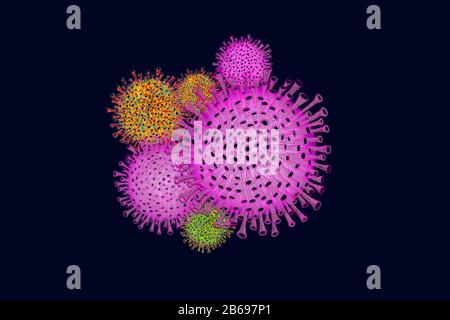 Virus influenzali su sfondo scuro Foto Stock