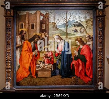 Italia Emilia Romagna - Galleria Civica D'Arte Faenza - Natività - Santi Girolamo, San Giovanni Battista, San Giovanni Evangelista, San Bernardino Da Siena, Foto Stock