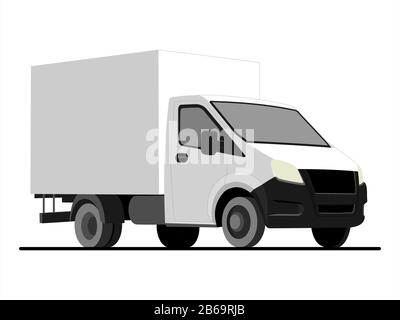 camion vector bianco, isolato su sfondo bianco; tre quarti di vista; modello auto per la pubblicità; camion piccolo. Illustrazione Vettoriale