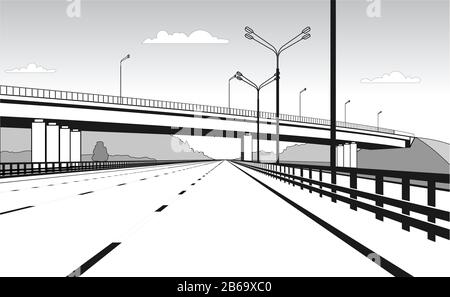 Superamento. Incrocio Stradale. La Strada Passa Sotto Il Ponte. Strada Sopraelevata. Immagine Vettoriale Stilizzata. Illustrazione Vettoriale